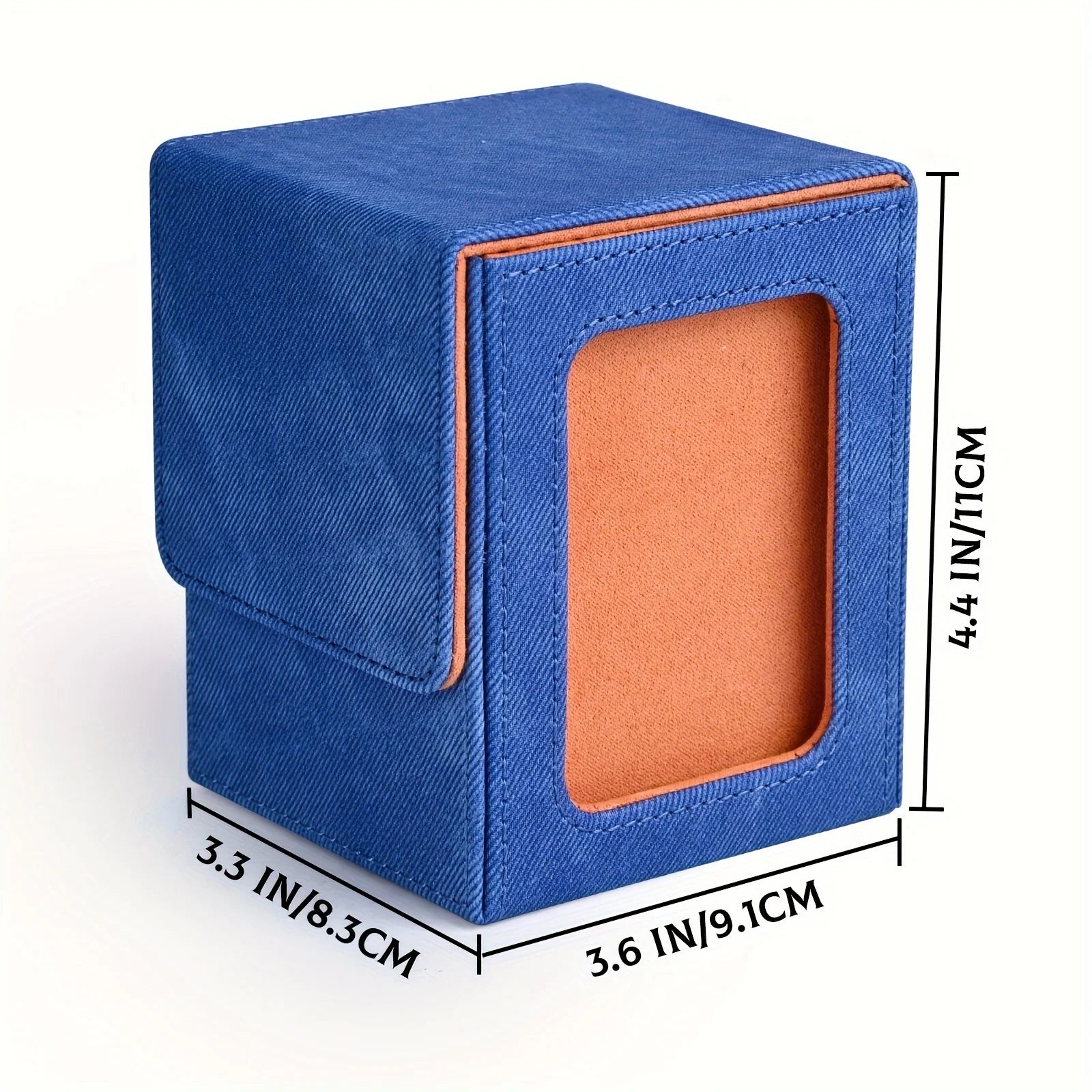 Card Deck Box with Display Window, Holds 120+ Single Sleeved Cards, PU Leather Denim Card Box for TCG-3