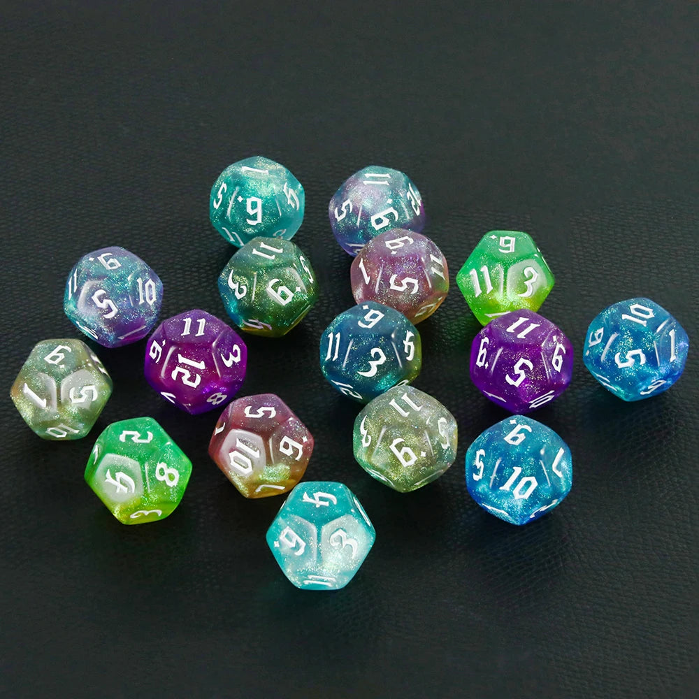 D12 Polyhedral Mixed Colours Dice 12 Sided Glitter Dice for DND Roleplay Game Math Teaching Playing Tabletop Games-8