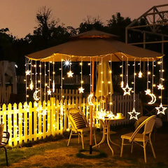 3.5M LED Star&Moon Curtain String Light Solar/ Battery Operated Hanging Fairy Garland With 8 Flashing Modes-9
