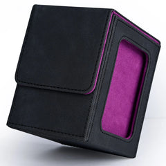Card Deck Box with Display Window, Holds 120+ Single Sleeved Cards, PU Leather Denim Card Box for TCG-7