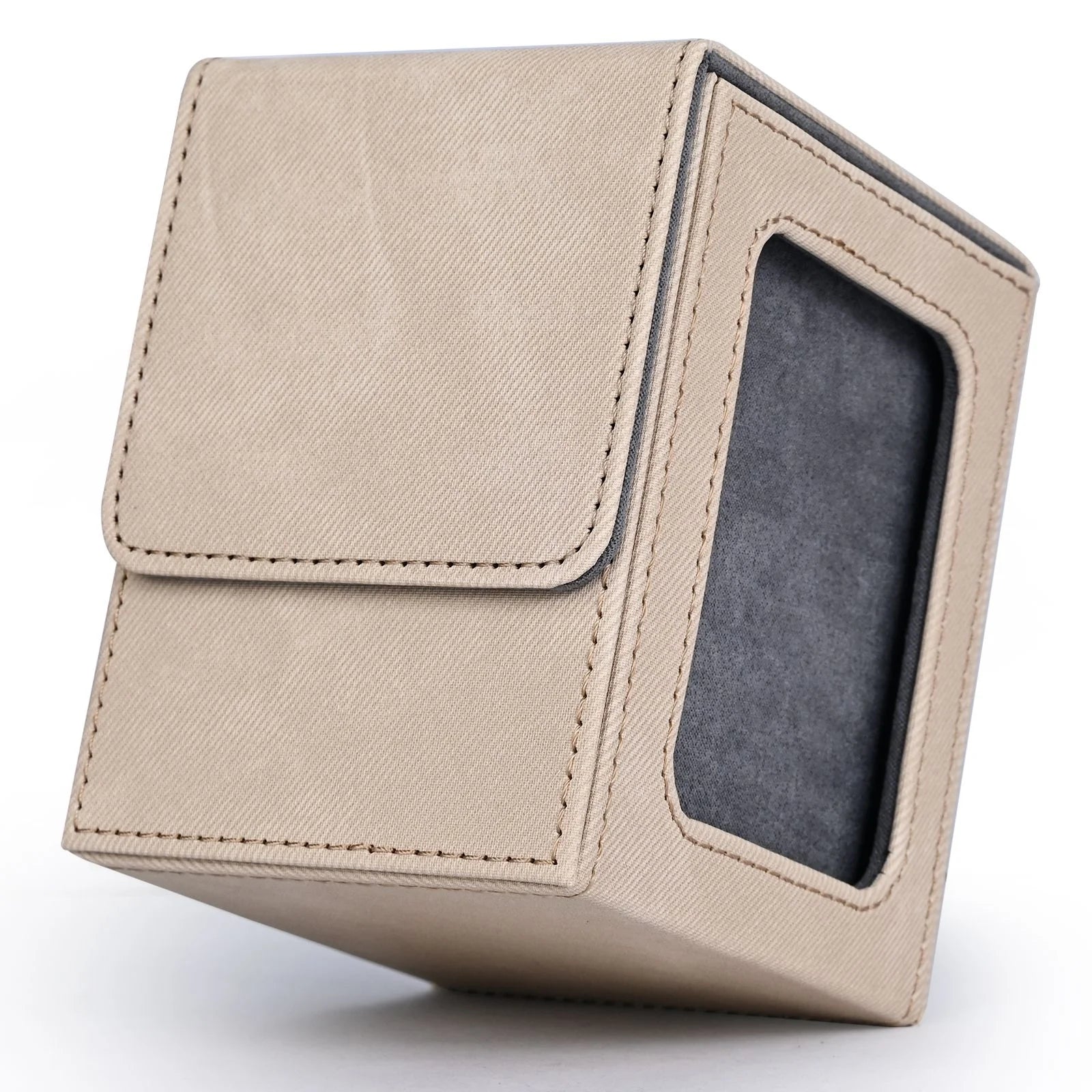 Card Deck Box with Display Window, Holds 120+ Single Sleeved Cards, PU Leather Denim Card Box for TCG-11