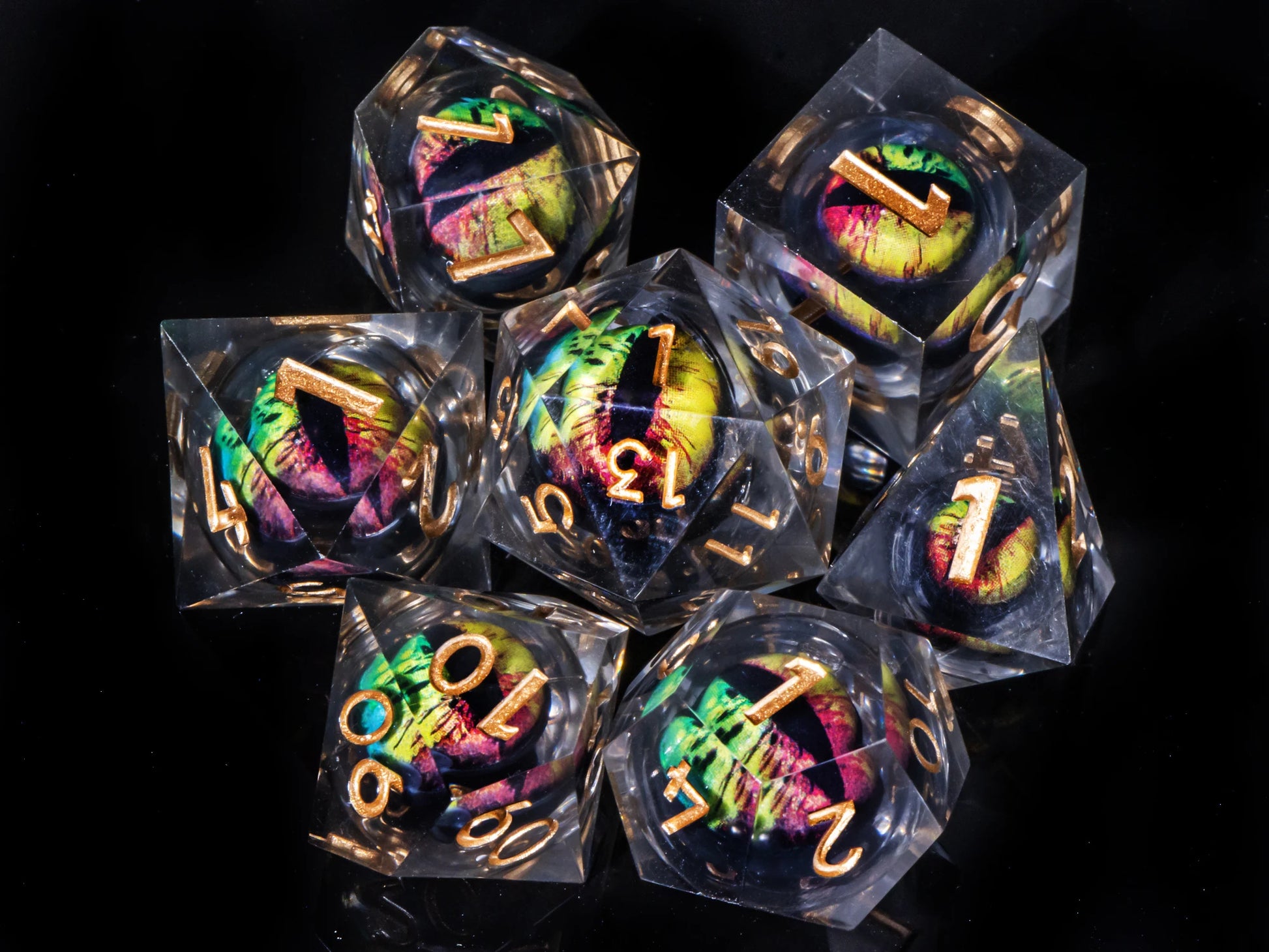 Dragon's eye resin dice,7PCS  Liquid Core Dice Set, Sharp Egde polyhedral d and d dice-14