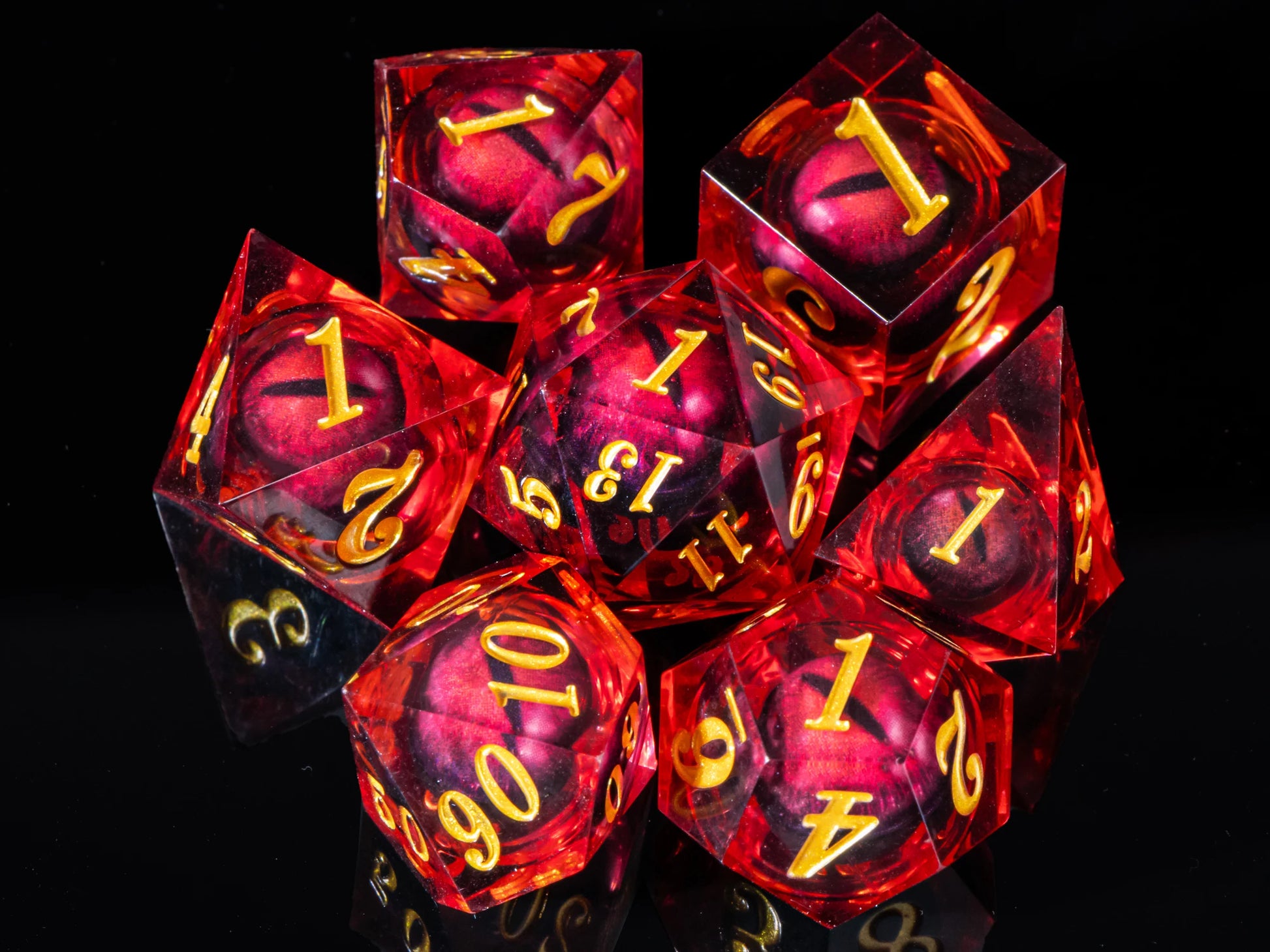 Dragon's eye resin dice,7PCS  Liquid Core Dice Set, Sharp Egde polyhedral d and d dice-7