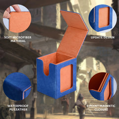 Card Deck Box with Display Window, Holds 120+ Single Sleeved Cards, PU Leather Denim Card Box for TCG-4