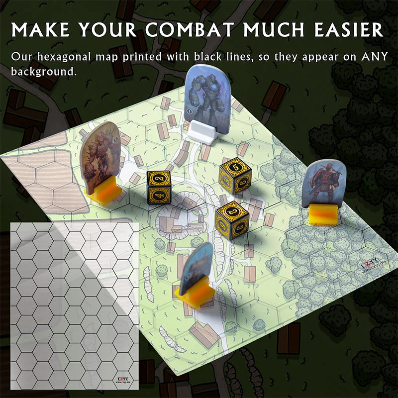 Acrylic Game Mat 1" Hex Grid Overlay Set of 2, 7"x8" Battle Map Board Clear & Durable - Great for Pathfinder and Other RPG Game-3