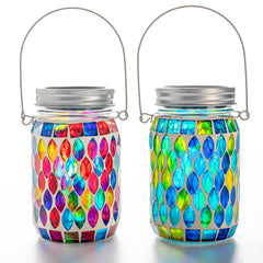 Solar Mosaic Lantern Hanging Mason Jar Glass Lights Outdoor Waterproof Table Lamp Decoration for Garden Patio Party Yard Balcony-11