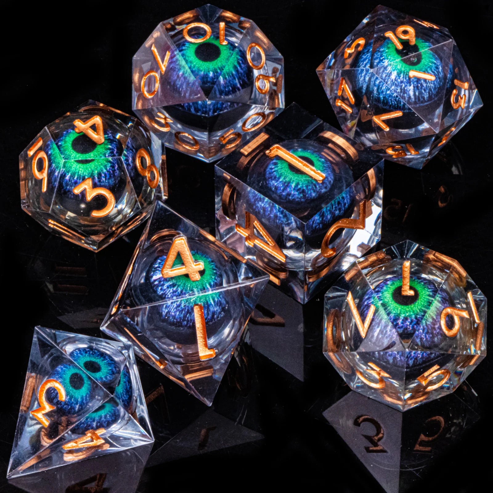 Dragon's eye resin dice,7PCS  Liquid Core Dice Set, Sharp Egde polyhedral d and d dice-1