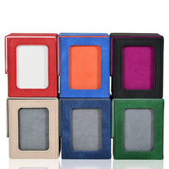 Card Deck Box with Display Window, Holds 120+ Single Sleeved Cards, PU Leather Denim Card Box for TCG-2