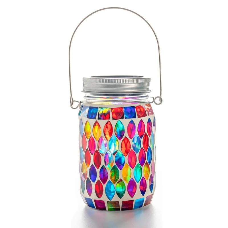 Solar Mosaic Lantern Hanging Mason Jar Glass Lights Outdoor Waterproof Table Lamp Decoration for Garden Patio Party Yard Balcony-13