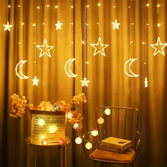 3.5M LED Star&Moon Curtain String Light Solar/ Battery Operated Hanging Fairy Garland With 8 Flashing Modes-11