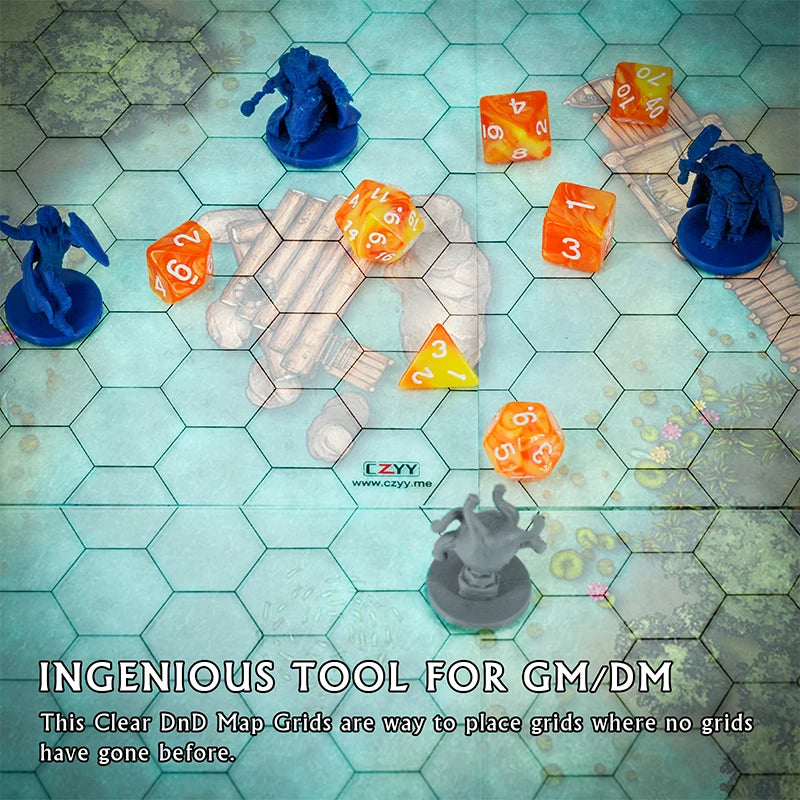 Acrylic Game Mat 1" Hex Grid Overlay Set of 2, 7"x8" Battle Map Board Clear & Durable - Great for Pathfinder and Other RPG Game-1