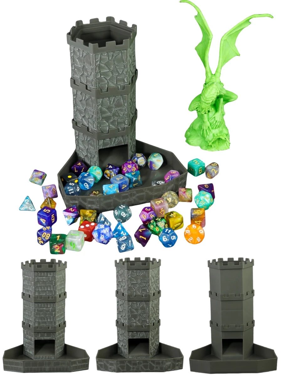 Dice Tower with Bricks Castle Pattern - Ideal for D&D Game RPG and Tabletop Gaming with Dice Rolling Tray-13