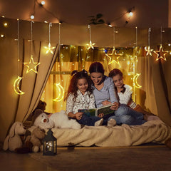 3.5M LED Star&Moon Curtain String Light Solar/ Battery Operated Hanging Fairy Garland With 8 Flashing Modes-5