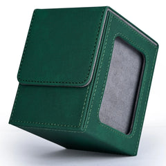 Card Deck Box with Display Window, Holds 120+ Single Sleeved Cards, PU Leather Denim Card Box for TCG-10