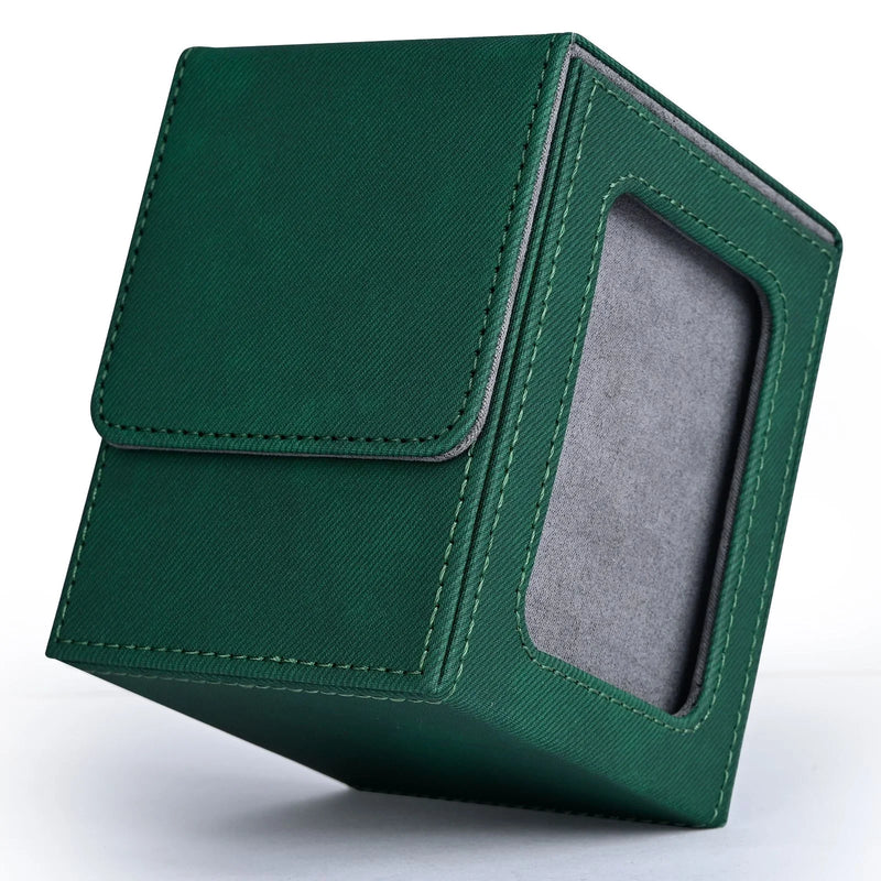 Card Deck Box with Display Window, Holds 120+ Single Sleeved Cards, PU Leather Denim Card Box for TCG-10