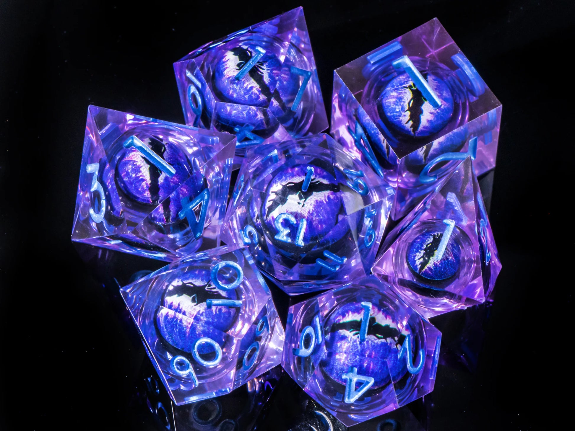Dragon's eye resin dice,7PCS  Liquid Core Dice Set, Sharp Egde polyhedral d and d dice-8