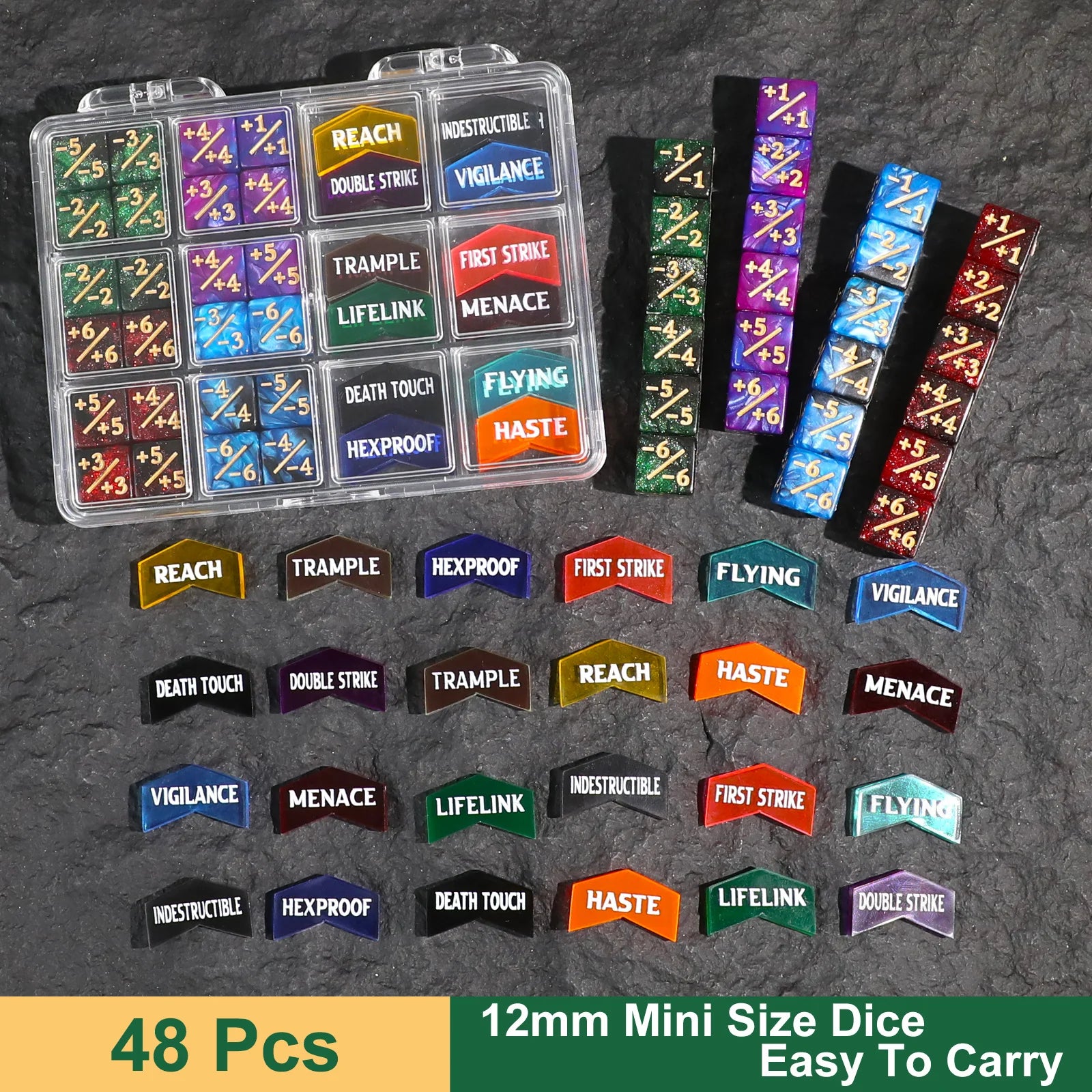 MTG Counter Dice Set Ability Keywords Creature Stats +1/+1 & -1/-1 Tokens 12mm For Wargaming 40k, MTG, Pokémon TCG, D&D