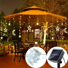 3.5M LED Star&Moon Curtain String Light Solar/ Battery Operated Hanging Fairy Garland With 8 Flashing Modes-1