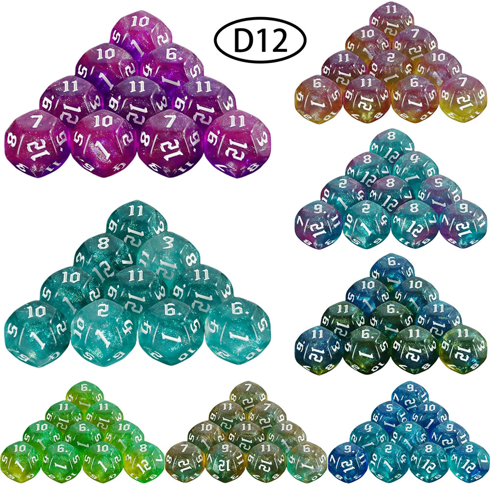 D12 Polyhedral Mixed Colours Dice 12 Sided Glitter Dice for DND Roleplay Game Math Teaching Playing Tabletop Games-1