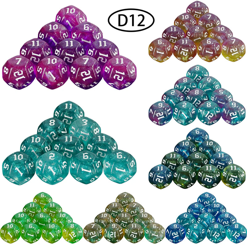 D12 Polyhedral Mixed Colours Dice 12 Sided Glitter Dice for DND Roleplay Game Math Teaching Playing Tabletop Games-1