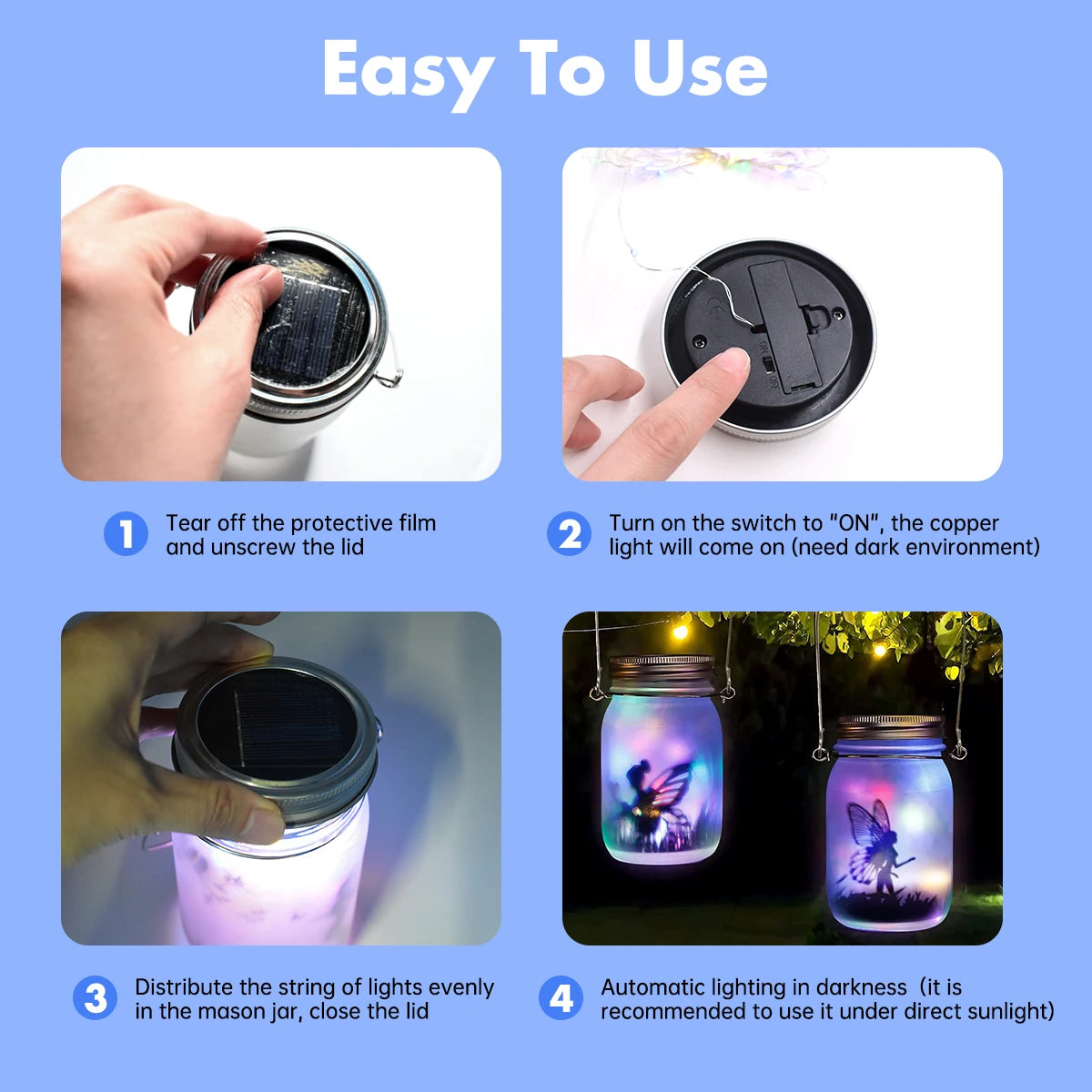 Solar Fairy Butterfly String Lights Garden Fairy Lanterns Gift for Birthday Outdoor Night Lights LED Waterproof Mason Jar Lights-4