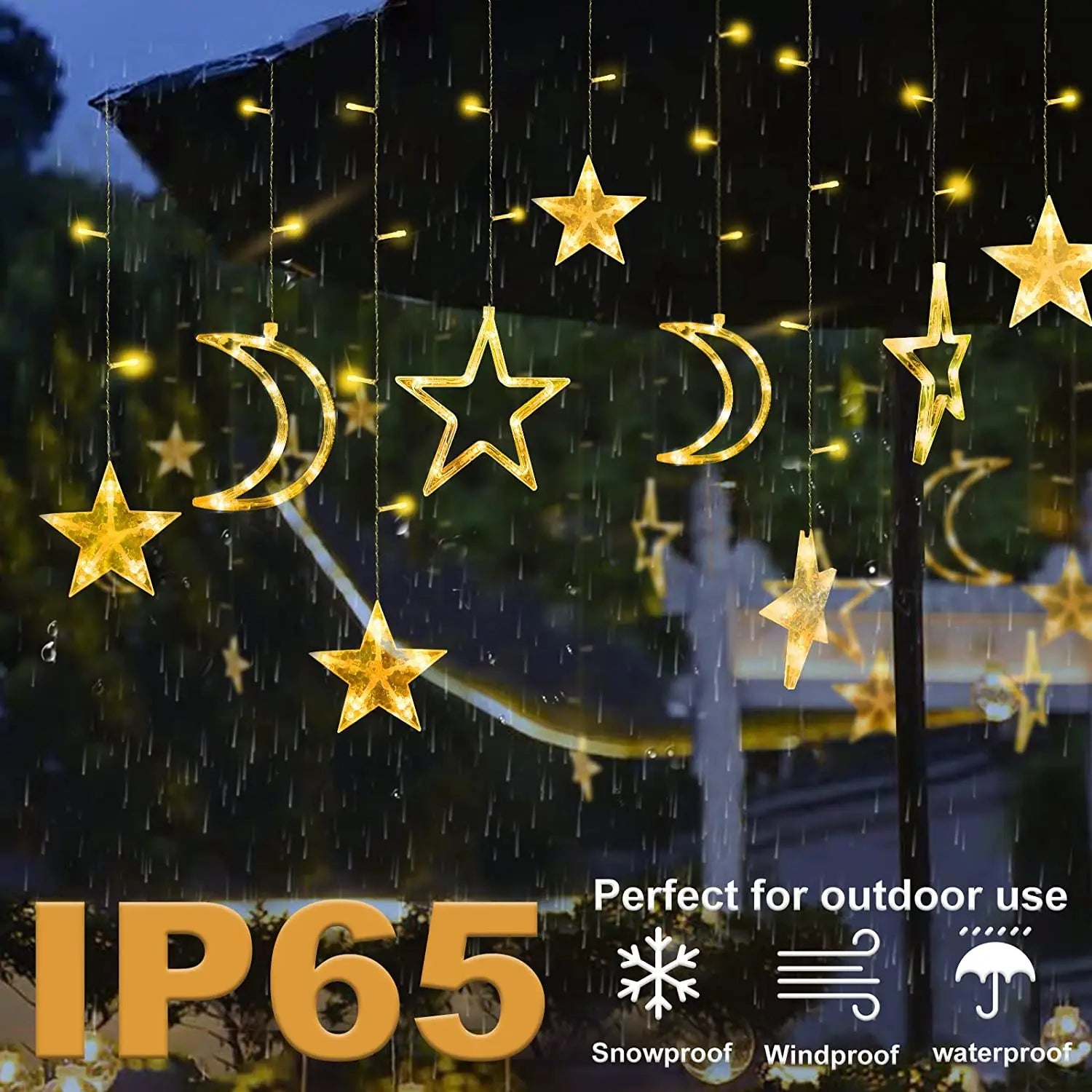3.5M LED Star&Moon Curtain String Light Solar/ Battery Operated Hanging Fairy Garland With 8 Flashing Modes-8