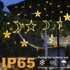 3.5M LED Star&Moon Curtain String Light Solar/ Battery Operated Hanging Fairy Garland With 8 Flashing Modes-8