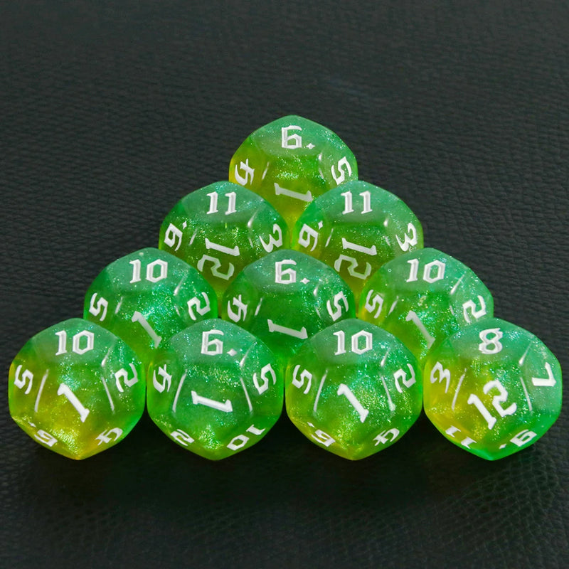 D12 Polyhedral Mixed Colours Dice 12 Sided Glitter Dice for DND Roleplay Game Math Teaching Playing Tabletop Games-12
