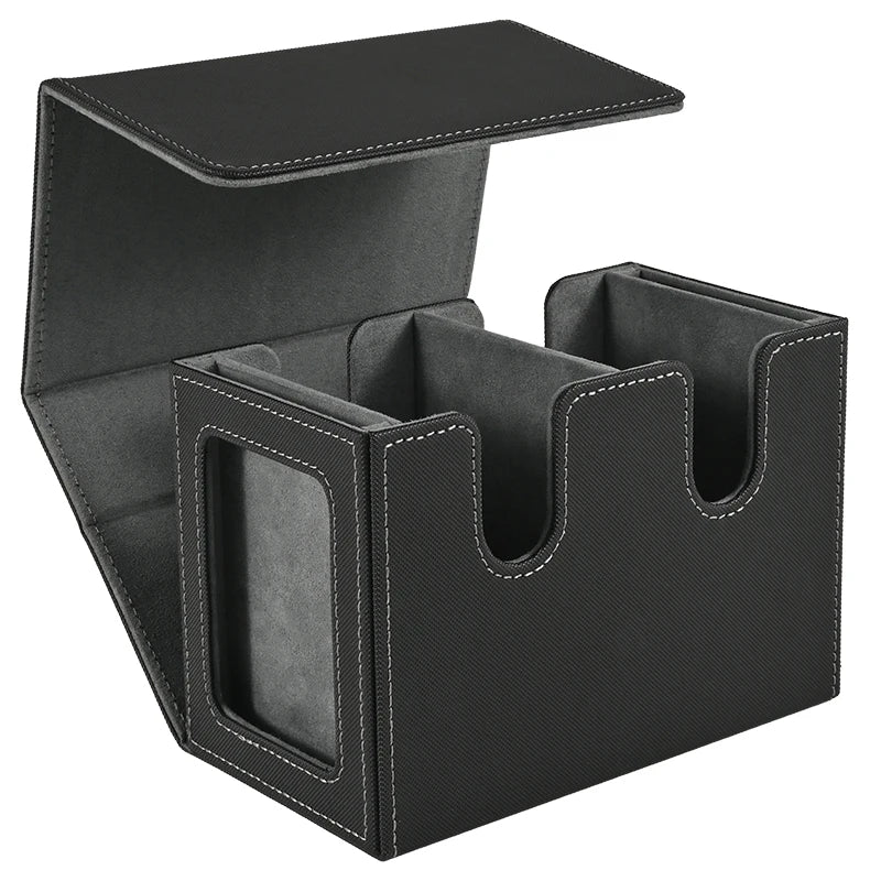 Card Deck Box with 2 Commander Display, Double Deck Box for 140+ Single Sleeved Cards, Fits for TCG CCG Magic Cards-2