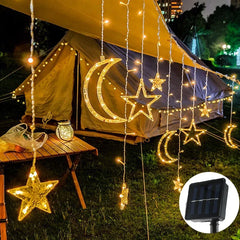 3.5M LED Star&Moon Curtain String Light Solar/ Battery Operated Hanging Fairy Garland With 8 Flashing Modes-17