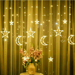 3.5M LED Star&Moon Curtain String Light Solar/ Battery Operated Hanging Fairy Garland With 8 Flashing Modes-10