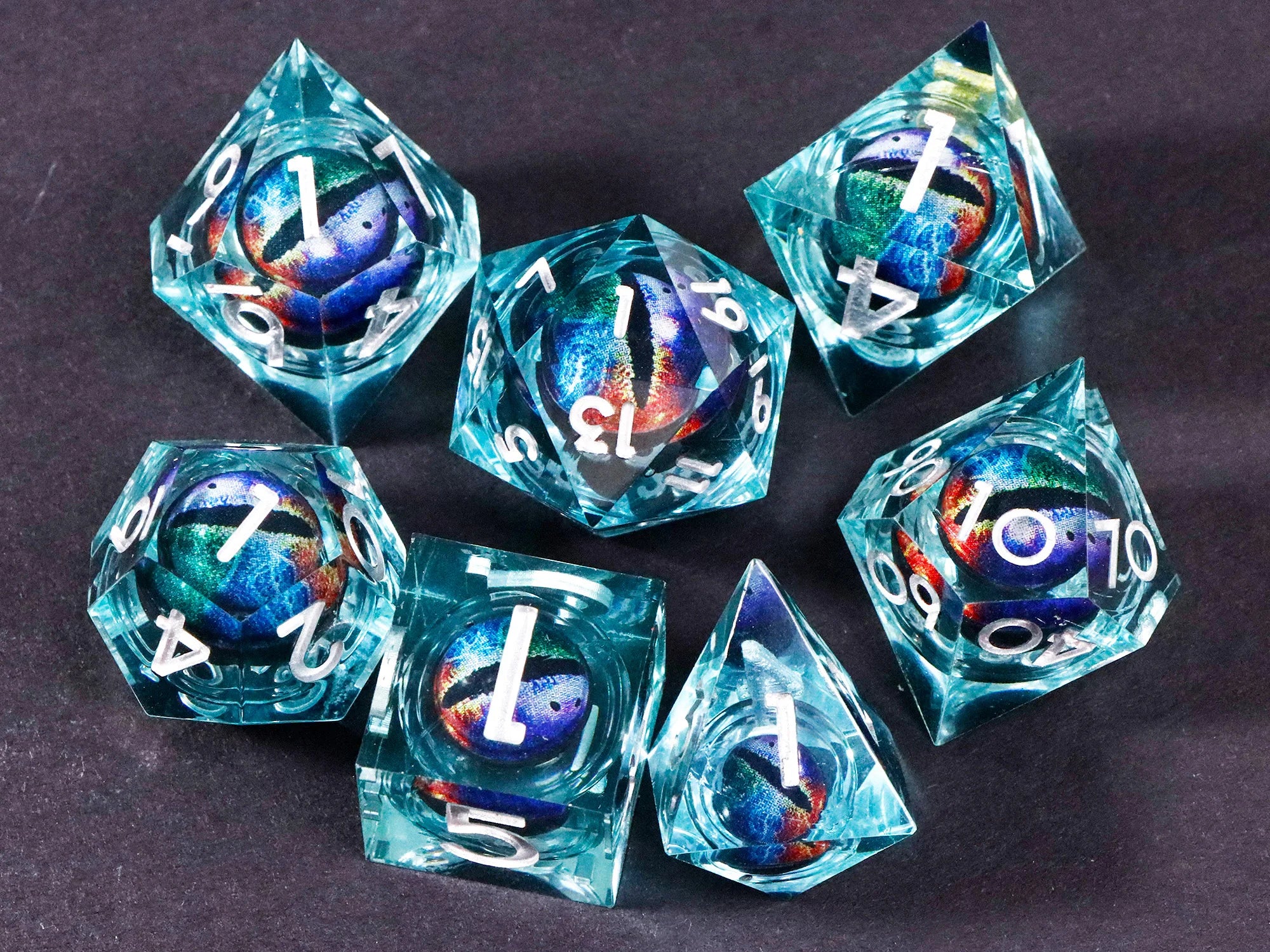 Dragon's eye resin dice,7PCS  Liquid Core Dice Set, Sharp Egde polyhedral d and d dice-11