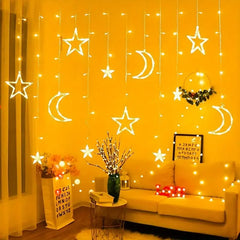 3.5M LED Star&Moon Curtain String Light Solar/ Battery Operated Hanging Fairy Garland With 8 Flashing Modes-12