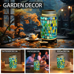 Solar Mosaic Lantern Hanging Mason Jar Glass Lights Outdoor Waterproof Table Lamp Decoration for Garden Patio Party Yard Balcony-9