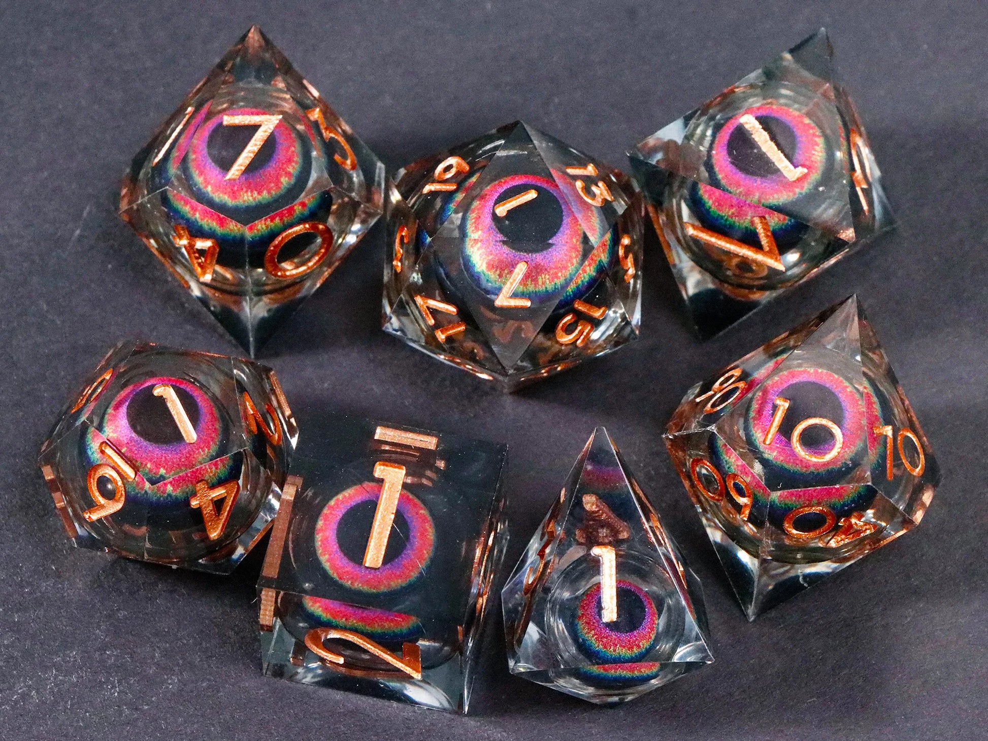 Dragon's eye resin dice,7PCS  Liquid Core Dice Set, Sharp Egde polyhedral d and d dice-12
