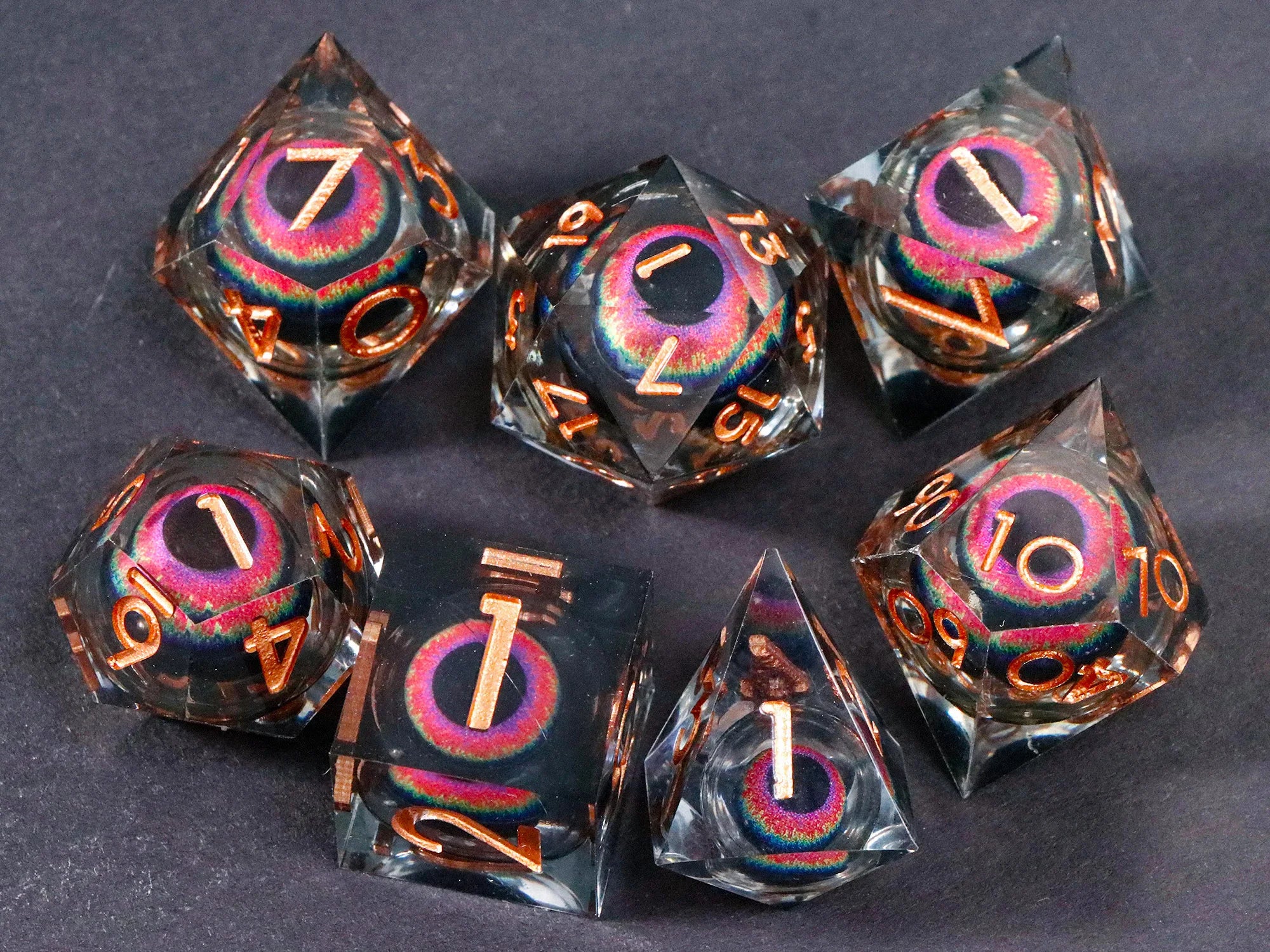 Dragon's eye resin dice,7PCS  Liquid Core Dice Set, Sharp Egde polyhedral d and d dice-12